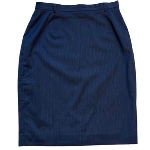 Vintage Escada by Margaretha Ley Wool 80s Pencil Skirt Navy Pinstripe Business 8